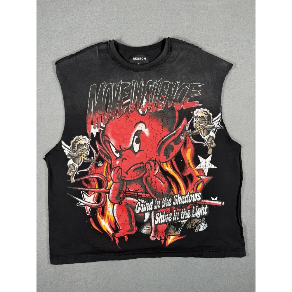 REASON Clothing Move In Silence Devil Crop Muscle Tee Tank Top Men's Large L